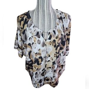 Loft women's brown,cream,black animal print scoop neck top size S